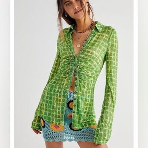 Free People Mesh Stretch Button Up Shirt